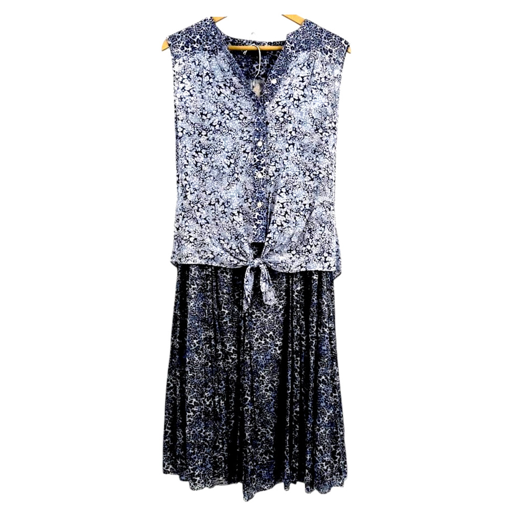 New Directions Womens M Blue Floral 2 Piece Skirt Blouse Set Maxi NWT